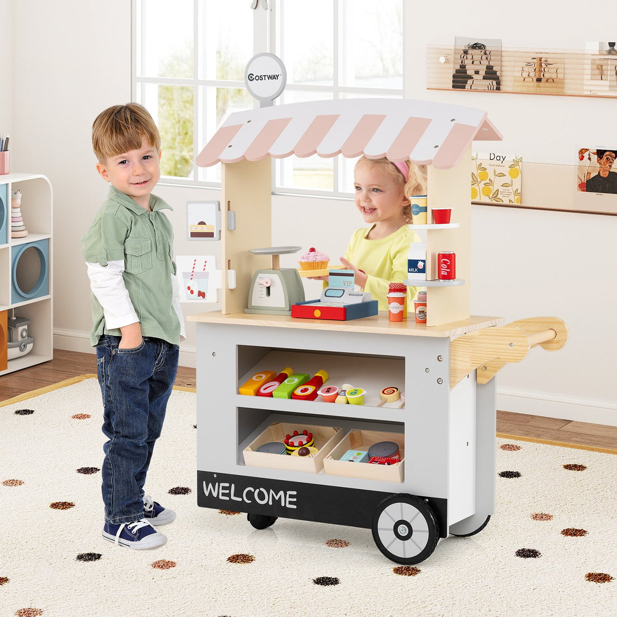 Toy Cart Play Set with POS Machine and Lovely Scale-Gray view 3