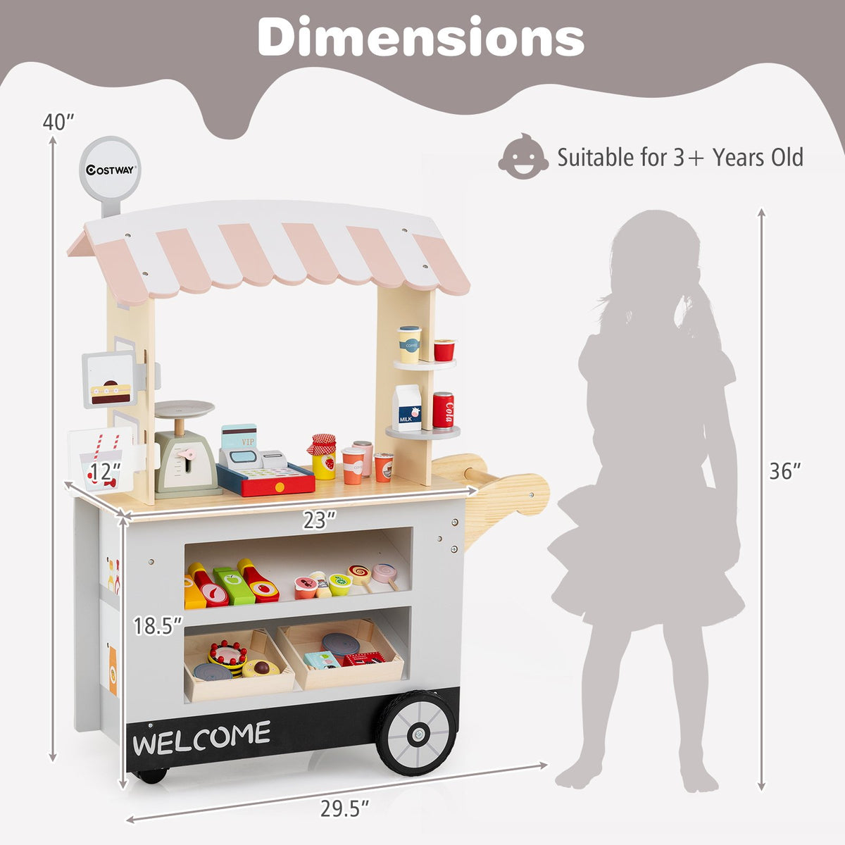 Toy Cart Play Set with POS Machine and Lovely Scale-Gray view 5