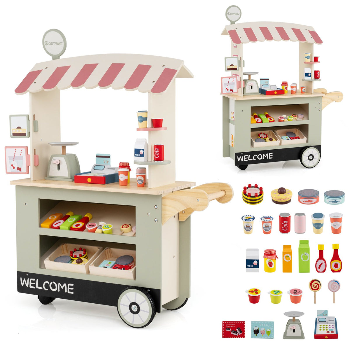 Toy Cart Play Set with POS Machine and Lovely Scale-Green view 4