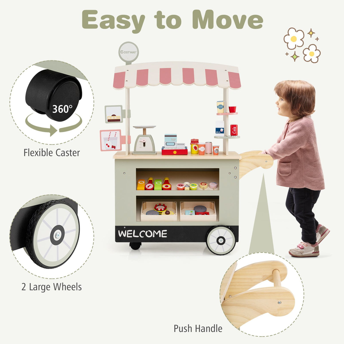 Toy Cart Play Set with POS Machine and Lovely Scale-Green view 8