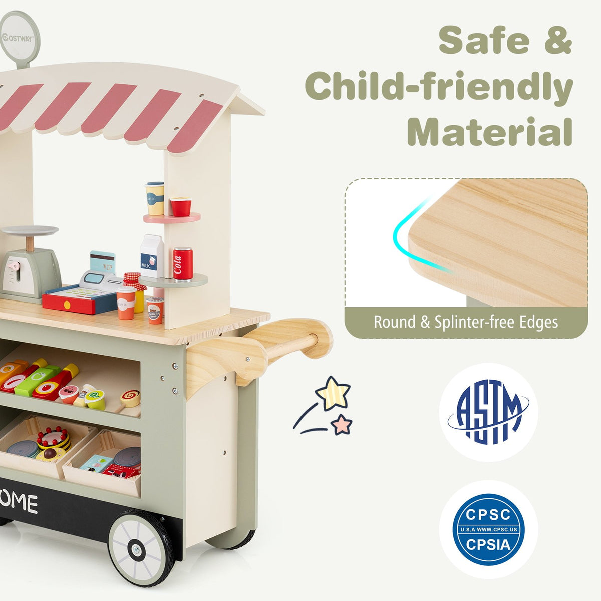 Toy Cart Play Set with POS Machine and Lovely Scale-Green view 9
