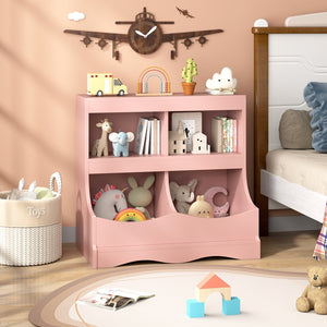 Toy Storage Organizer 4-Cubby Kids Bookcase for Toys and Books-Pink view 2