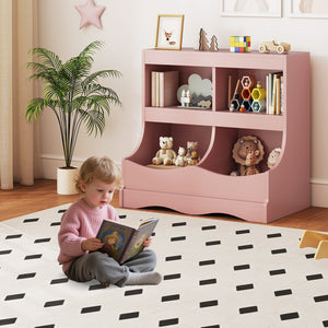 Toy Storage Organizer 4-Cubby Kids Bookcase for Toys and Books-Pink view 3