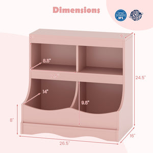 Toy Storage Organizer 4-Cubby Kids Bookcase for Toys and Books-Pink view 5