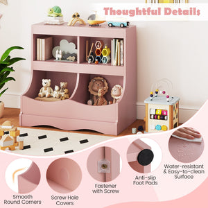 Toy Storage Organizer 4-Cubby Kids Bookcase for Toys and Books-Pink view 6