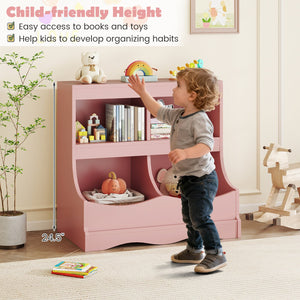 Toy Storage Organizer 4-Cubby Kids Bookcase for Toys and Books-Pink view 8