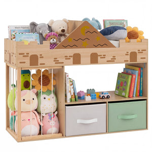 Toy Storage Organizer with Stuffed Animal Storage and Open Shelves-Natural view 3