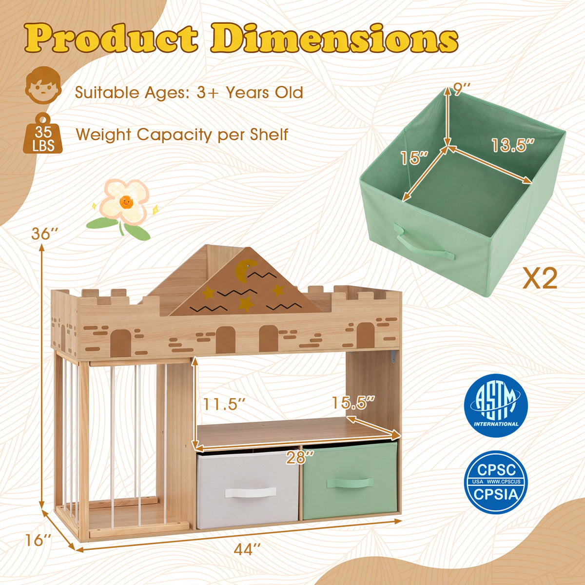 Toy Storage Organizer with Stuffed Animal Storage and Open Shelves-Natural view 4