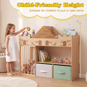 Toy Storage Organizer with Stuffed Animal Storage and Open Shelves-Natural view 6