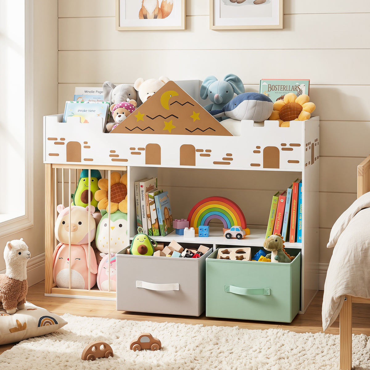 Toy Storage Organizer with Stuffed Animal Storage and Open Shelves-White view 2