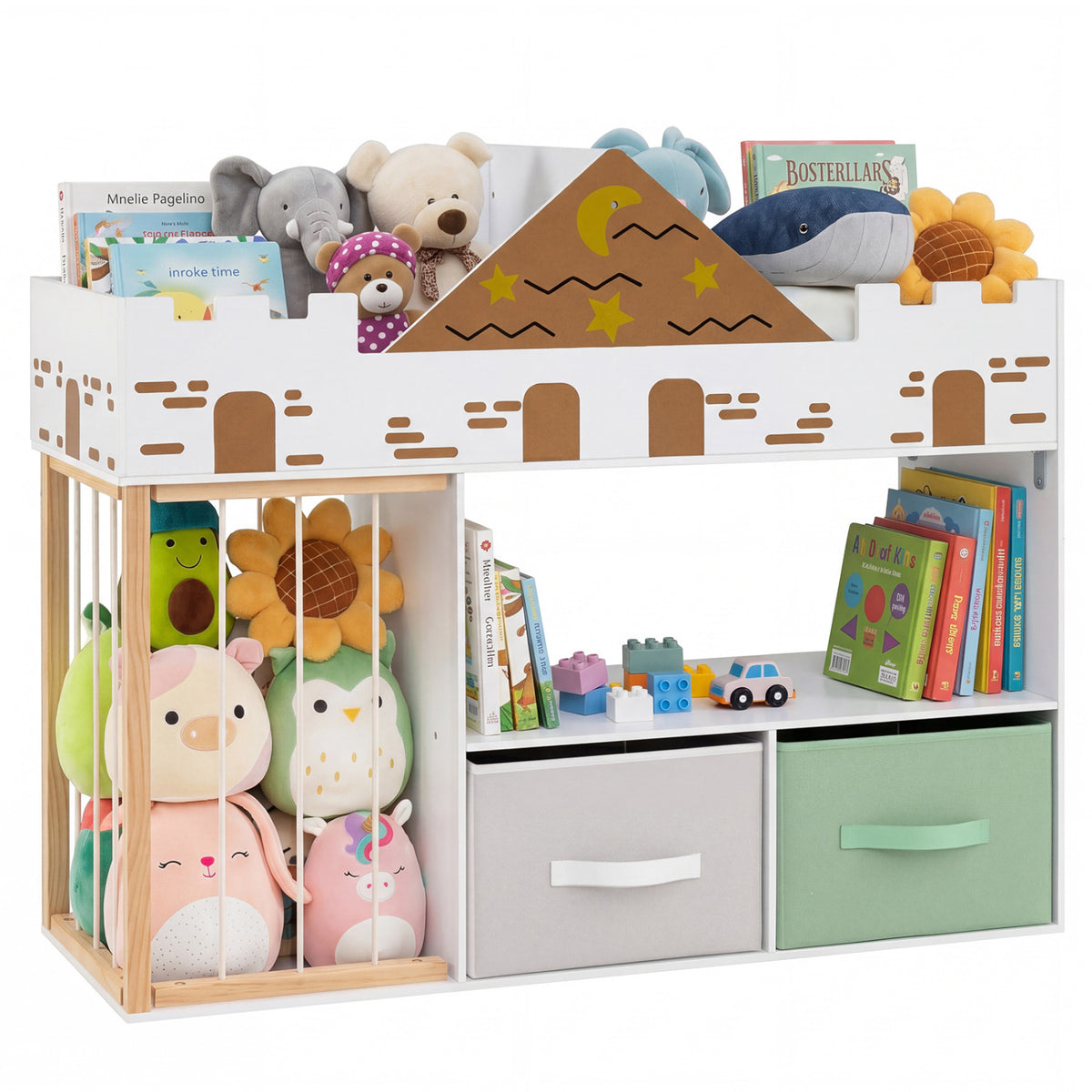 Toy Storage Organizer with Stuffed Animal Storage and Open Shelves-White view 3