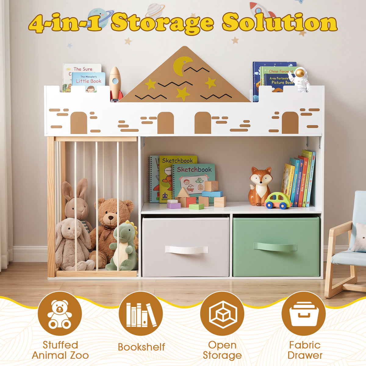 Toy Storage Organizer with Stuffed Animal Storage and Open Shelves-White view 5