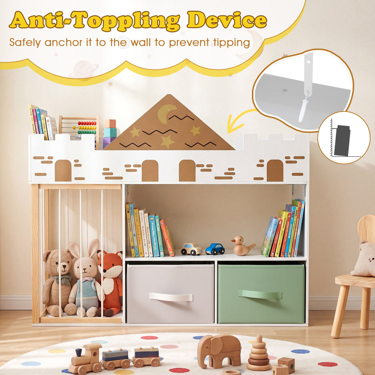 Toy Storage Organizer with Stuffed Animal Storage and Open Shelves-White view 6