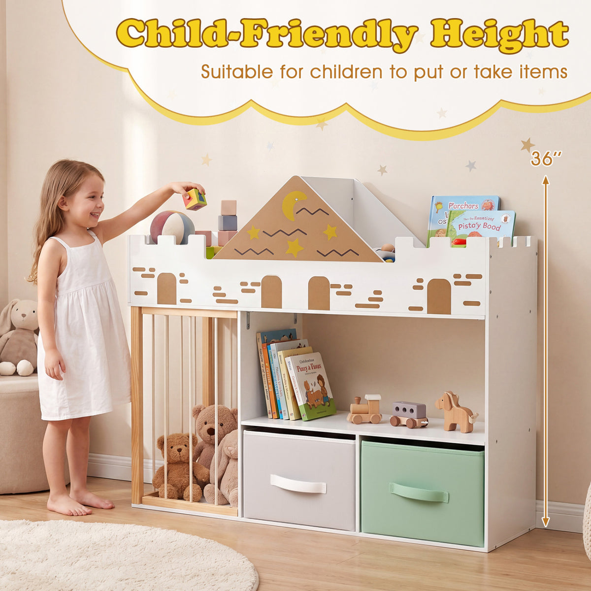 Toy Storage Organizer with Stuffed Animal Storage and Open Shelves-White view 7