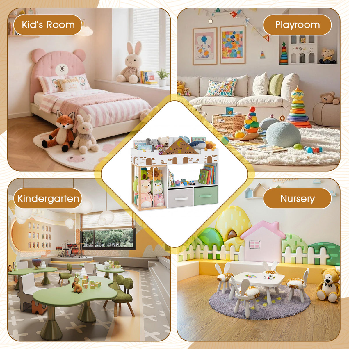 Toy Storage Organizer with Stuffed Animal Storage and Open Shelves-White view 8
