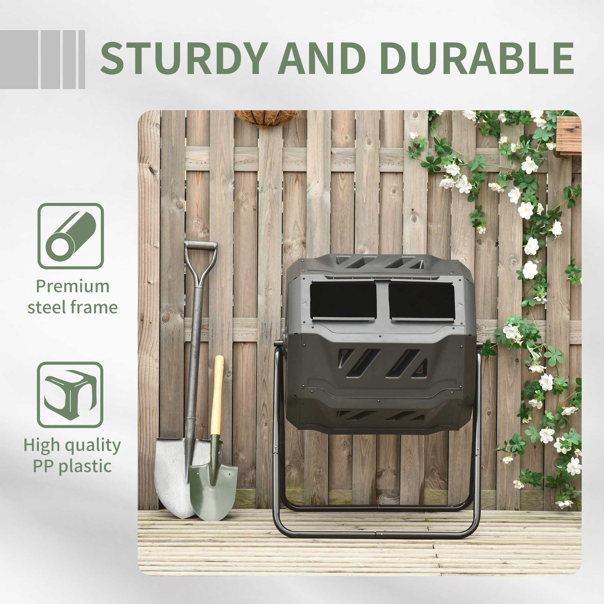 43 Gallon (160L) Tumbling Compost Bin Outdoor Dual Chamber 360° Rotating Composter with Sliding Doors – view 13