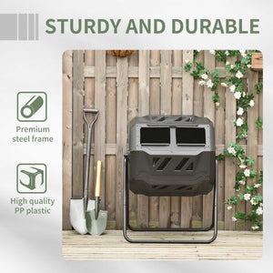 43 Gallon (160L) Tumbling Compost Bin Outdoor Dual Chamber 360° Rotating Composter with Sliding Doors – view 13