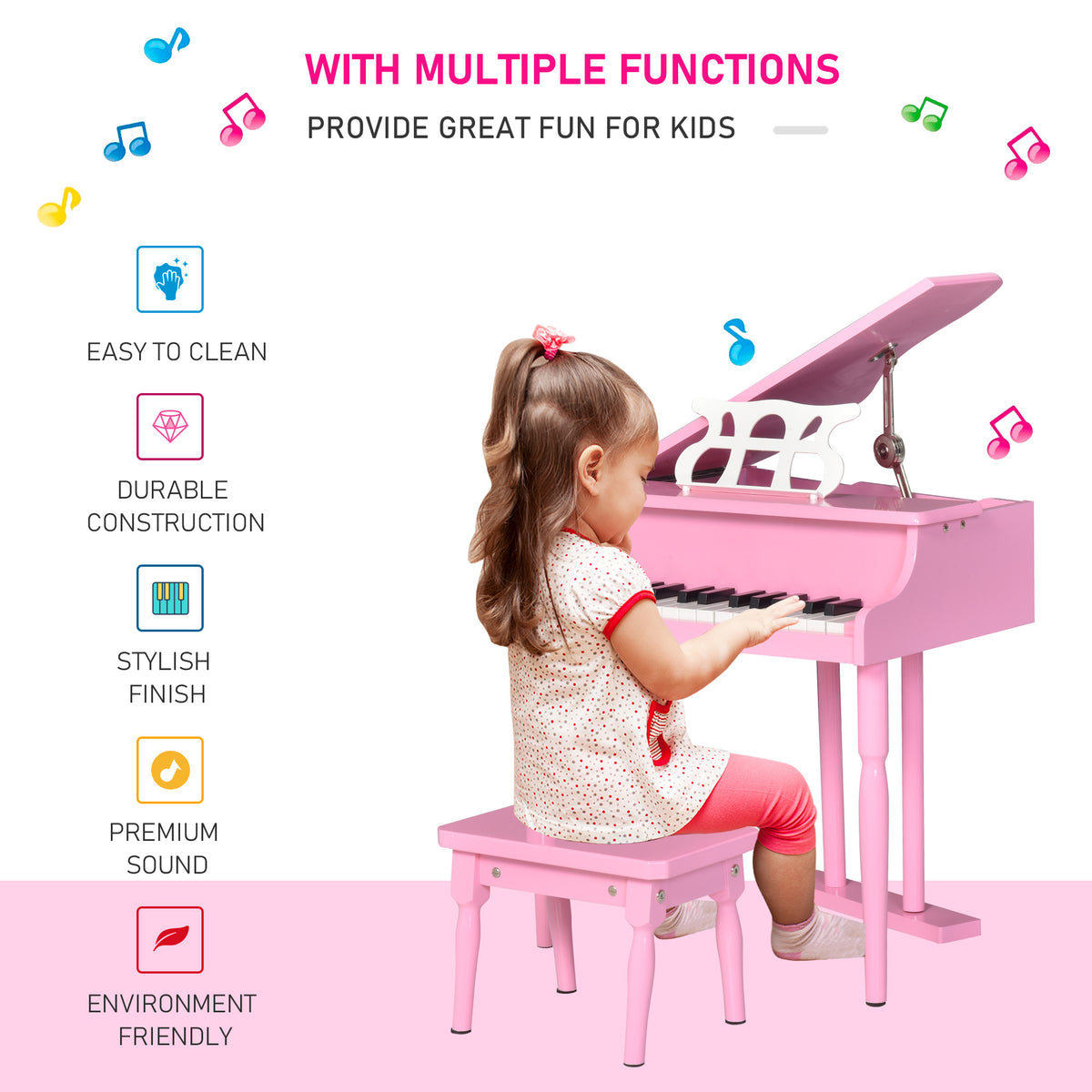 Modern Kids Piano, 30 Keys, Set of 2, Mini Toy for Child, Grand Piano with Music Stand and Bench – view 13