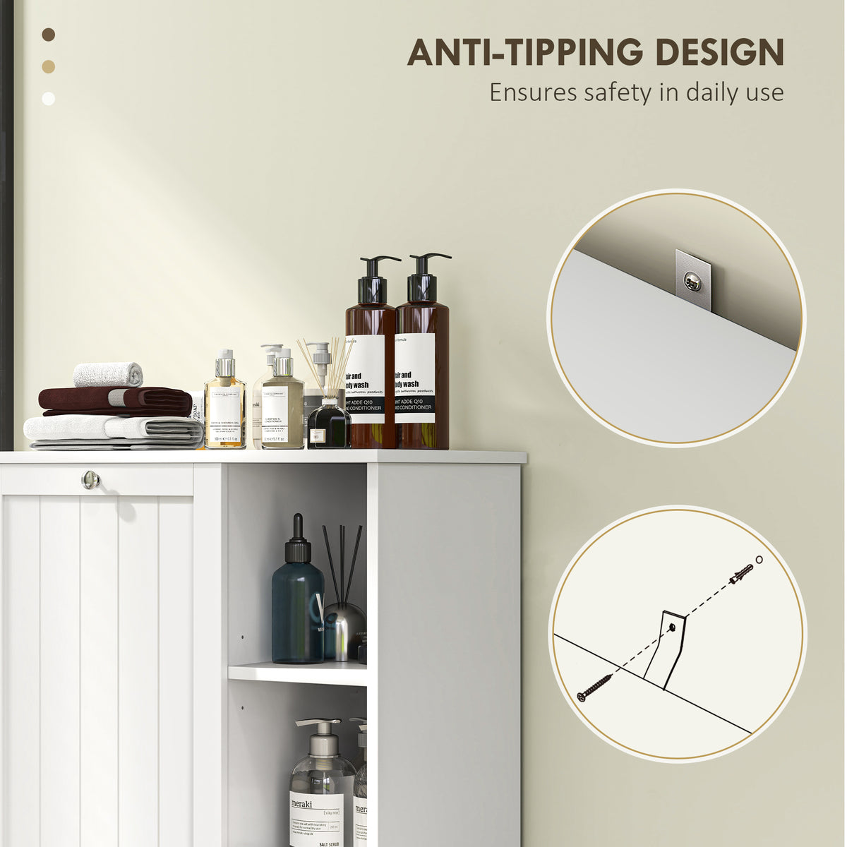 Laundry Cabinet with Removable Basket, Tilt Out Laundry Hamper with Adjustable Shelf and Open Compartments, White