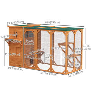 Wooden Cat Catio, 76"L Walk in Outdoor Cat House with Asphalt Roof, Platforms, Lockable Doors – view 9