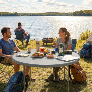 4ft Plastic Folding Picnic Table, Camping Table with Anti-Slip Foot Pads, Indoor Outdoor for Beach, BBQ – view 6
