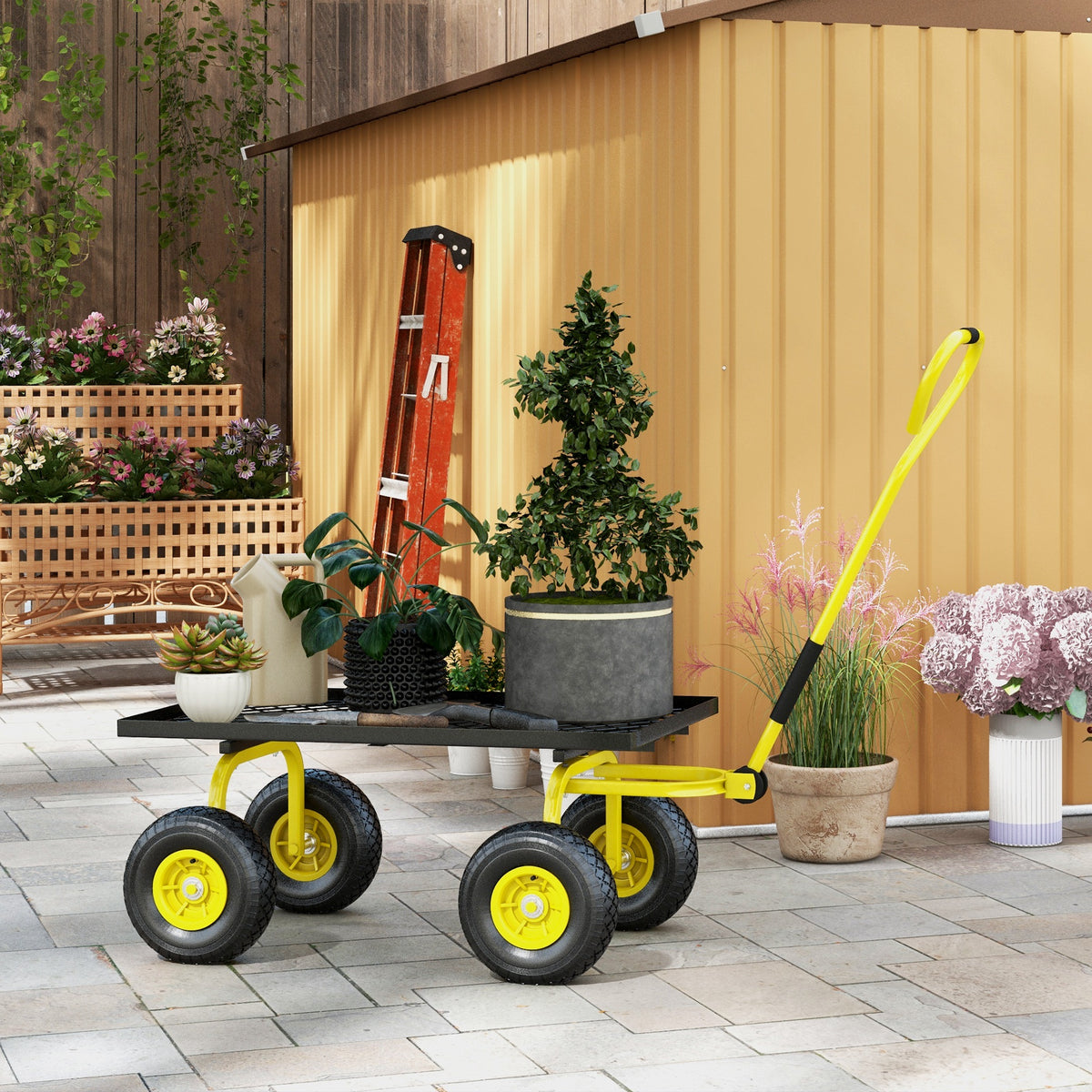 Heavy Duty Garden Wagon Cart with 10" Wheels, 330 lbs Capacity, for Garden, Beach, Lawn, Black – view 14