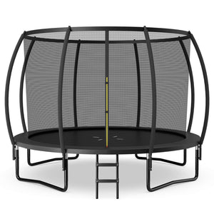 12FT ASTM Approved Recreational Trampoline with Ladder-Black