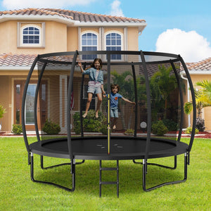 12FT ASTM Approved Recreational Trampoline with Ladder-Black view 2
