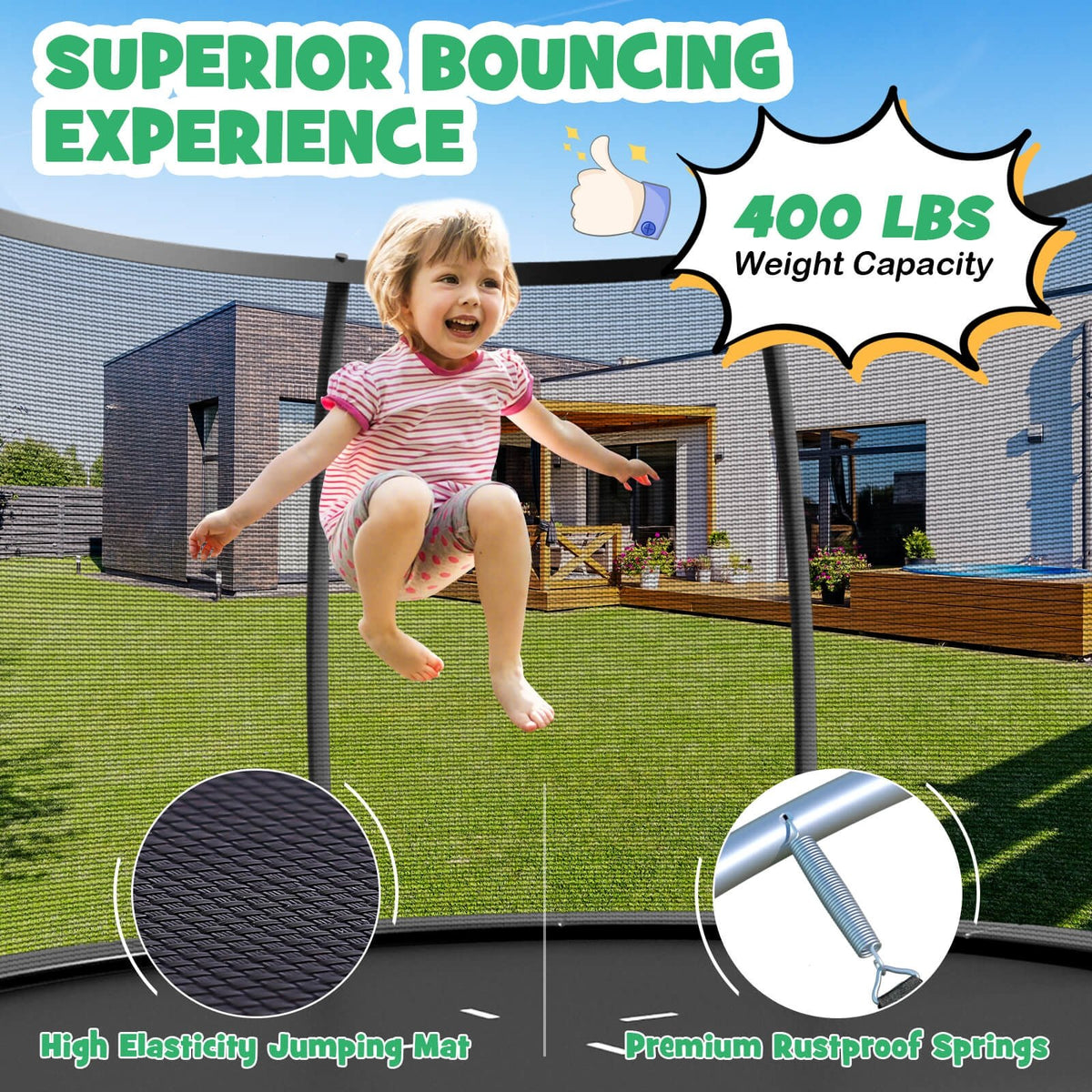 12FT ASTM Approved Recreational Trampoline with Ladder-Black view 6