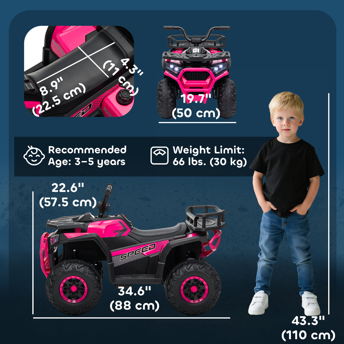 Qaba Kids ATV, 12V Battery Powered Electric Ride on Toy w/ Spring Suspension, Storage Basket, High & Low Speed