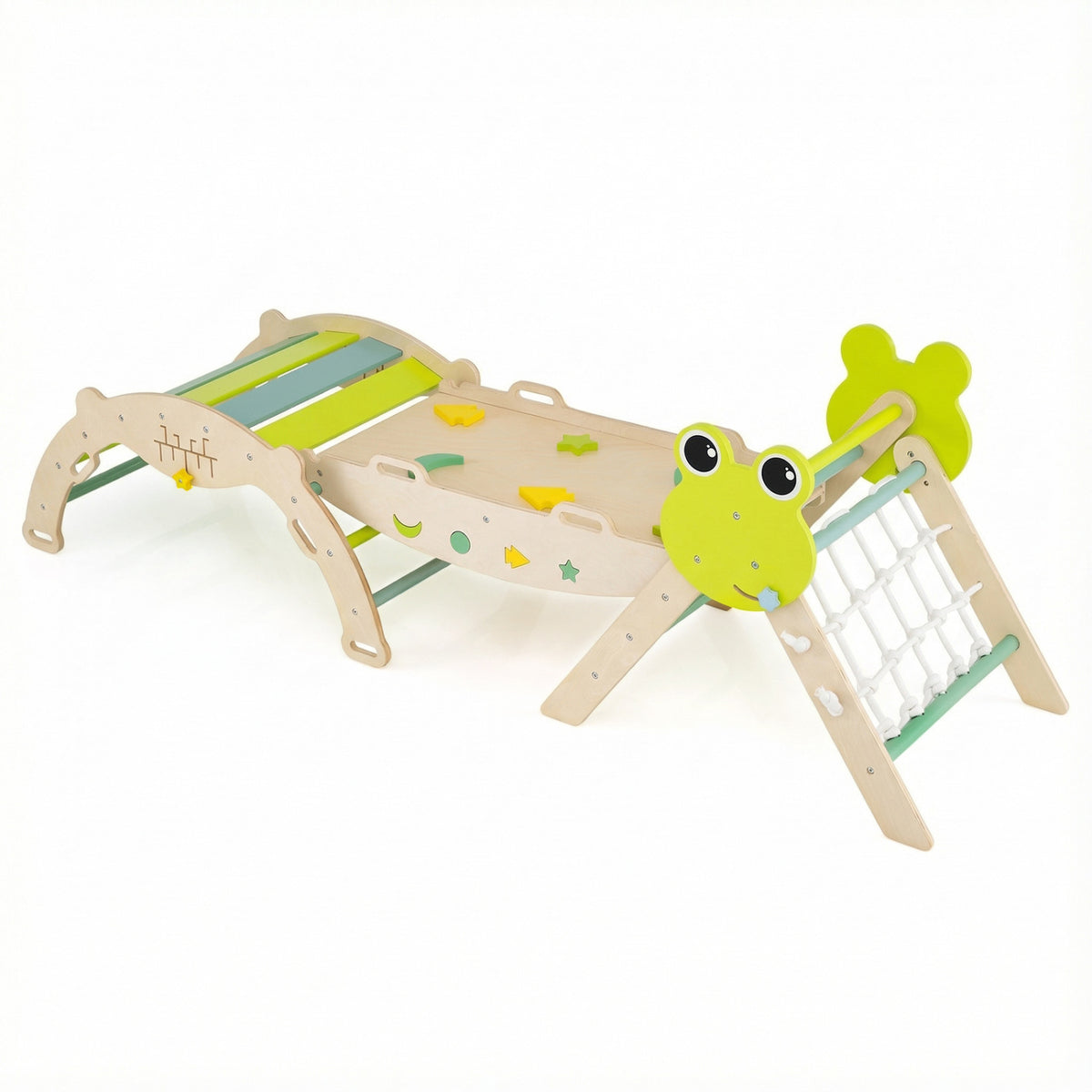 Triangle Climbing Set Foldable Jungle Gym with Arch Ramp and Climber-Green