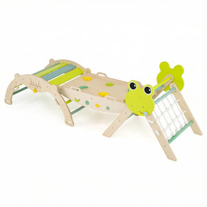 Triangle Climbing Set Foldable Jungle Gym with Arch Ramp and Climber-Green
