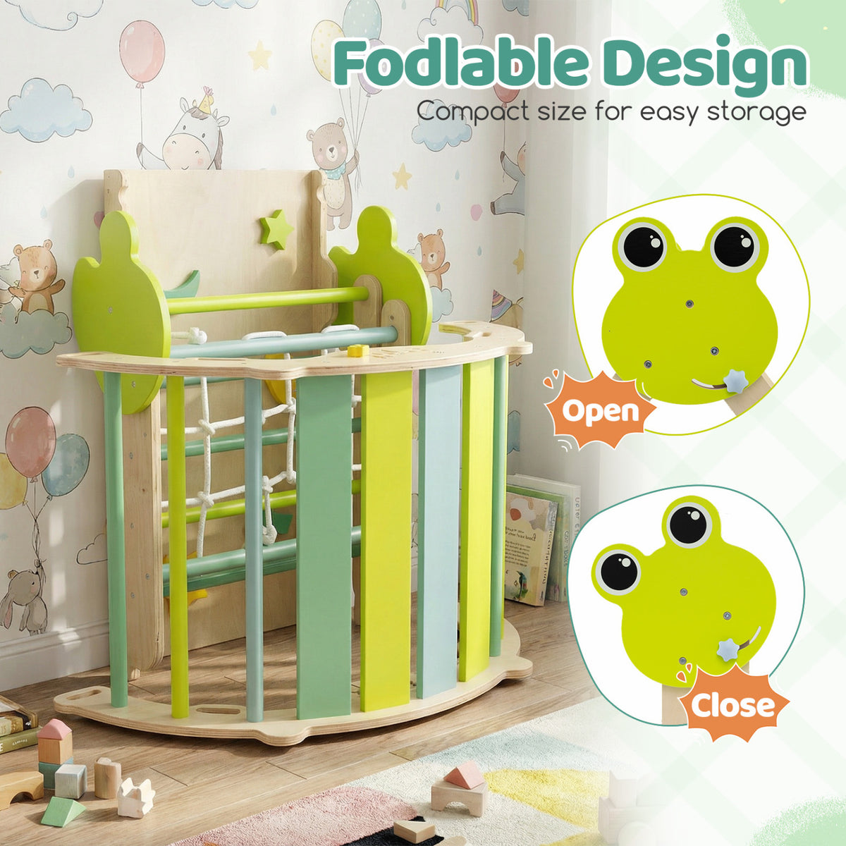 Triangle Climbing Set Foldable Jungle Gym with Arch Ramp and Climber-Green view 9
