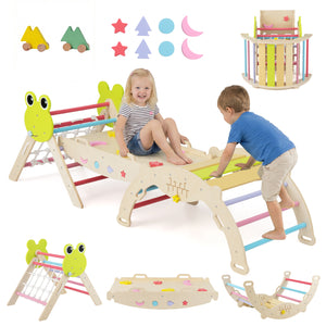 Triangle Climbing Set Foldable Jungle Gym with Arch Ramp and Climber-Multicolor view 4