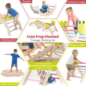 Triangle Climbing Set Foldable Jungle Gym with Arch Ramp and Climber-Multicolor view 6