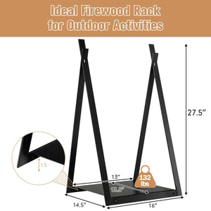 Triangle Firewood Rack with Raised Base for Fireplace Fire Pit-Black view 4