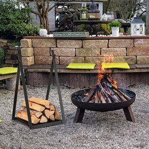 Triangle Firewood Rack with Raised Base for Fireplace Fire Pit-Black view 7