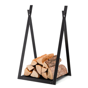 Triangle Firewood Rack with Raised Base for Fireplace Fire Pit-Black view 8