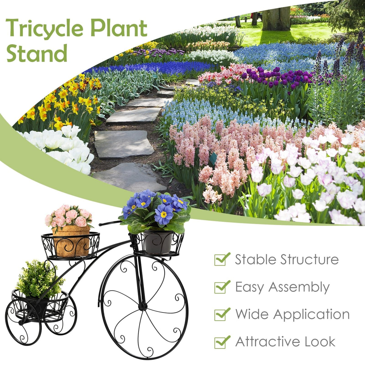 Tricycle Plant Stand Flower Pot Cart Holder in Parisian Style view 8