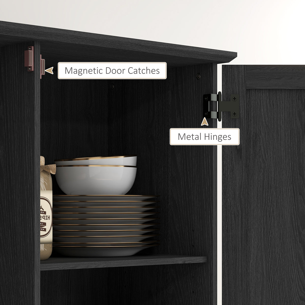 70" Tall Kitchen Pantry Cabinet with Door Shelves and Adjustable Shelves, Black Wood Grain