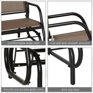 Patio Glider Outdoor Glider Chair with Breathable Mesh Seat & Backrest, Armrests and Metal Frame, Brown