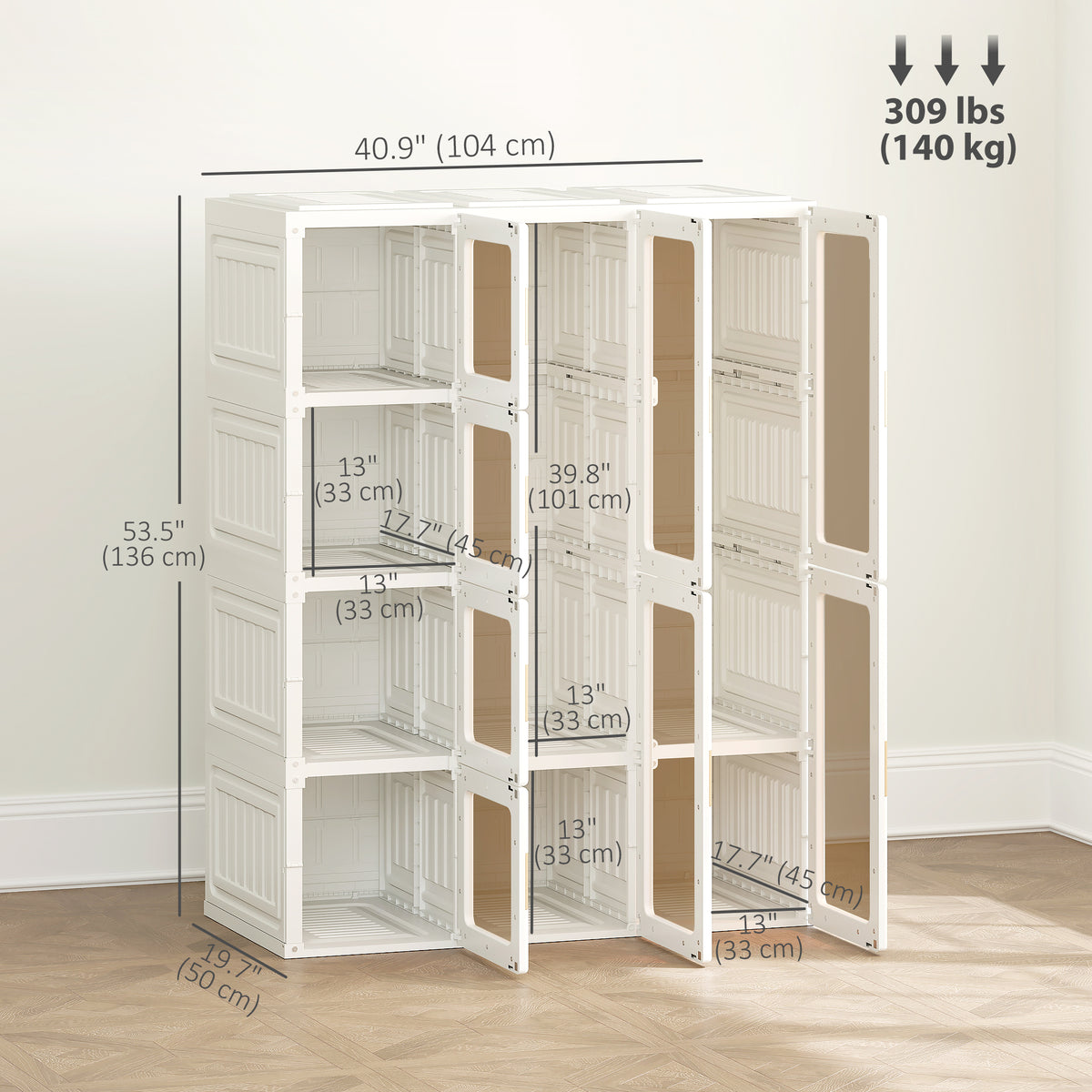 Portable Wardrobe, Foldable Plastic Closet with 8 Compartments, 2 Hanging Rods and Magnetic Clear Doors – view 2