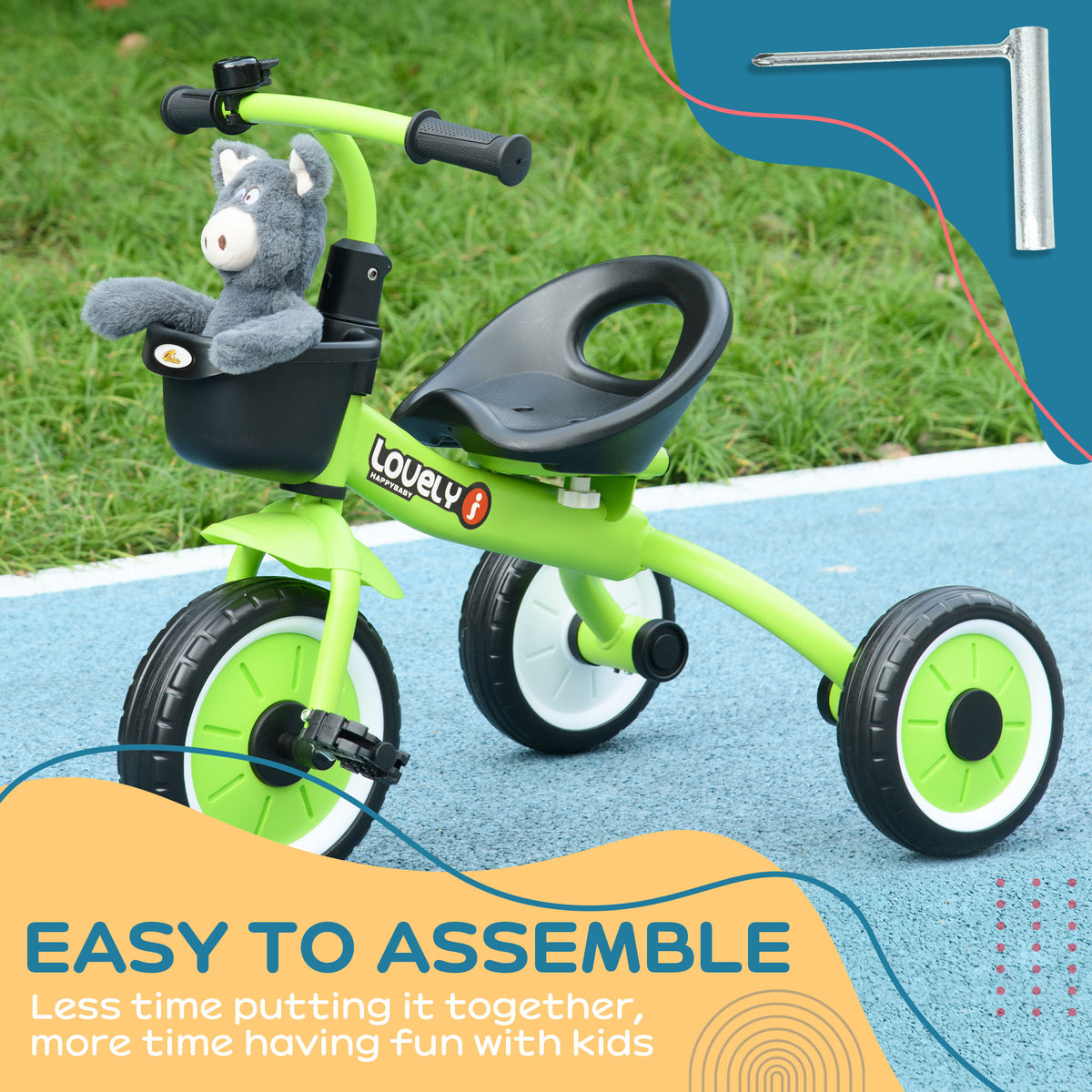 Qaba Tricycle for Toddler 2-5 Year Old Girls and Boys, Toddler Bike with Adjustable Seat, Basket, Bell