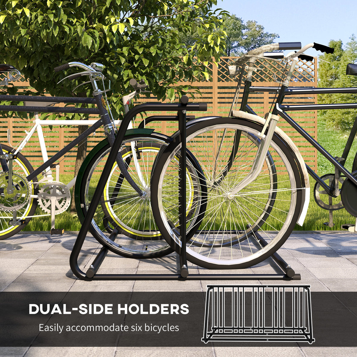 All-Steel Bike Rack, 61" Bike Stand, 6-Bike Capacity, Dual-Side, for Garages Streets Yards Schools