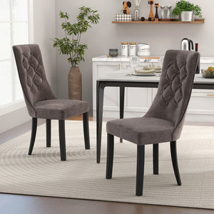 Tufted Dining Chairs Set of 2 with High Backrest and Padded Seat-Gray view 2