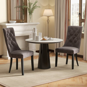 Tufted Dining Chairs Set of 2 with High Backrest and Padded Seat-Gray view 3