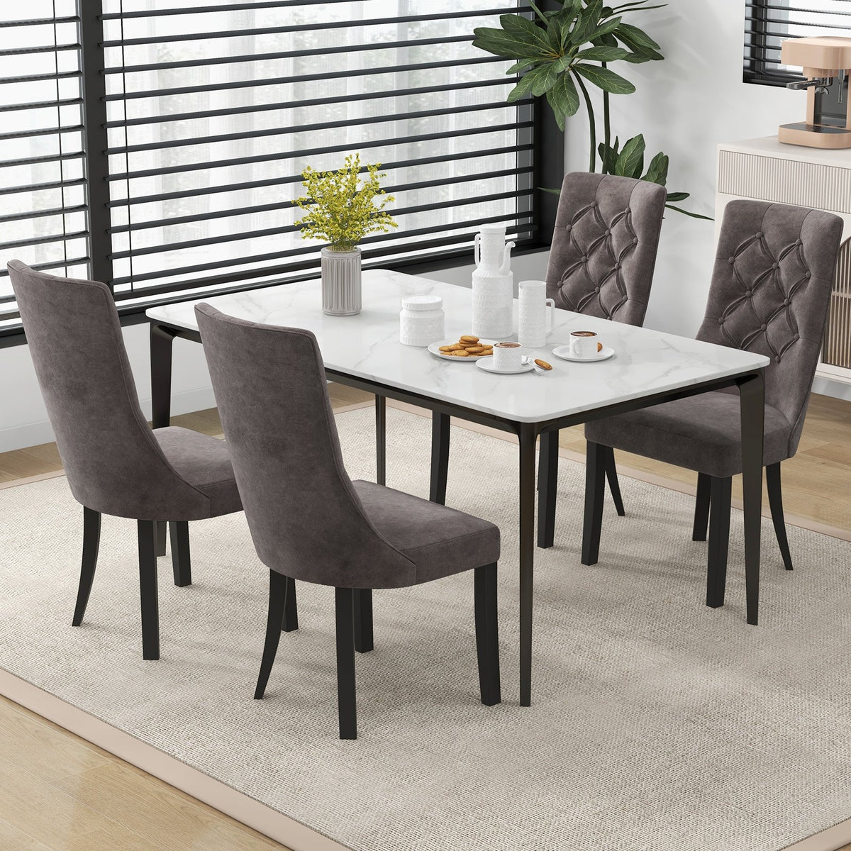 Tufted Dining Chairs Set of 2 with High Backrest and Padded Seat-Gray view 5