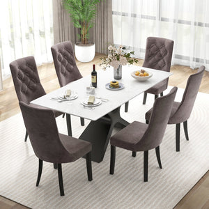 Tufted Dining Chairs Set of 2 with High Backrest and Padded Seat-Gray view 6