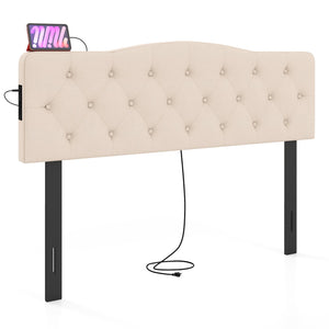 Tufted Upholstered Head Board for Queen and Full Size Bed with 2 AC Outlets-Beige view 4