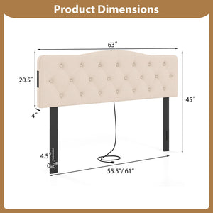 Tufted Upholstered Head Board for Queen and Full Size Bed with 2 AC Outlets-Beige view 5
